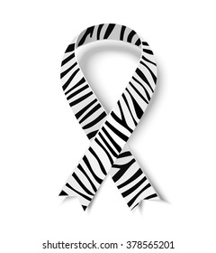 Zebra-print ribbon - symbol of rare-disease awareness. Vector illustration of awareness ribbon fo rWorld Day of rare disease. Zebra-print ribbon with shadow isolated on white background