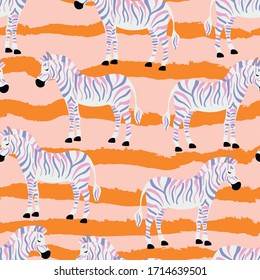 Zebras, animal, cute, fashion vector seamless pattern. Concept for wallpaper, wrapping paper, cards 
