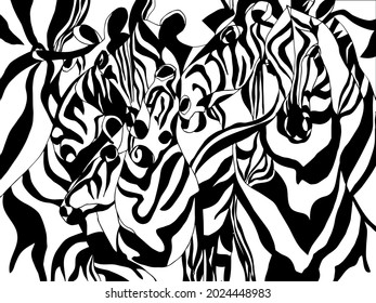 Zebras as black and white stripes design. Vector illustration.