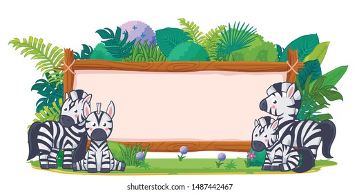 zebras with a blank sign wood