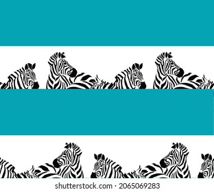 Zebras and blue stripes seamless pattern Vector