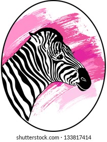 Zebra`s head on pink background