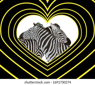 zebras in love with each other in hearts