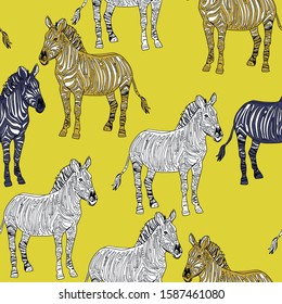 Zebras pattern in contemporary style. Line art.