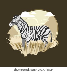 Zebras in the wild flat illustration