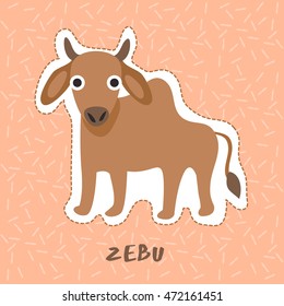 Zebu : Cute Animal Set :  Vector Illustration