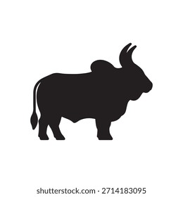 Design plano de vetor de ícone de silhueta Zebu
