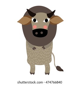 Zebu standing on two legs animal cartoon character isolated on white background.
