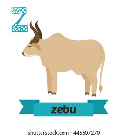 Zebu. Z letter. Cute children animal alphabet in vector. Funny cartoon animals. Vector illustration