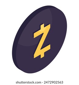 Zec coin icon in isometric design