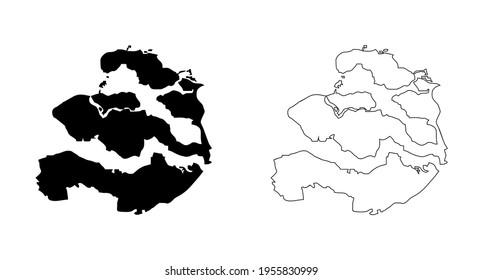 Zeeland Netherland Map Blank Vector Black Silhouette and Outline Isolated on White