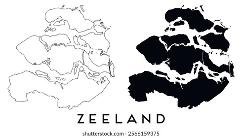 Zeeland, Netherlands map outline and black silhouette vector