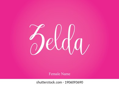 Zelda Female name - in Stylish Lettering Cursive Typography Text Pink Color Gradient Background 