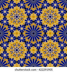 Zellige tile. Moroccan seamless pattern. Razil Moorish background. Islamic texture.