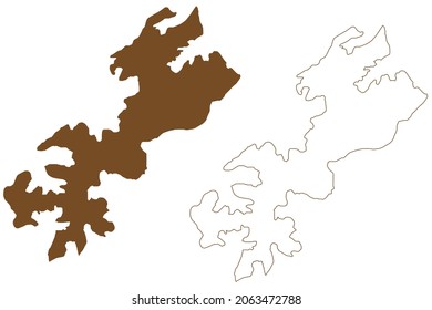 Zemlya Georga island (Russia, Russian Federation, Franz Josef Land archipelago) map vector illustration, scribble sketch Prince George Land map