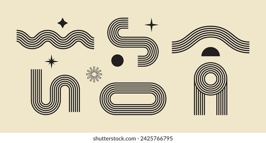 Zen Arch abstract geometry isolated vector elements set. Boho balance shapes aesthetic background. Contemporary geometric decor flat design concept. Mental health balance.