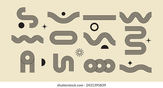 Conjunto de elementos vectoriales aislados de geometría abstracta Zen Arch. Boho balance da forma al fondo estético. Concepto de diseño plano de decoración geométrica contemporánea. Balance de salud mental.