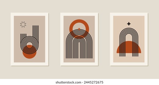 Geometría abstracta Zen Arch composición de Vector aislada. Fondo estético de Formas de equilibrio boho. Concepto de diseño plano de decoración geométrica contemporánea. Equilibrio de salud mental.Arte mural Póster.