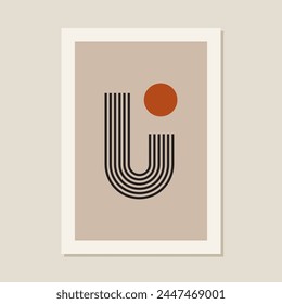 Geometría abstracta Zen Arch composición de Vector aislada. Fondo estético de Formas de equilibrio boho. Concepto de diseño plano de decoración geométrica contemporánea. Equilibrio de salud mental.Arte mural Póster.