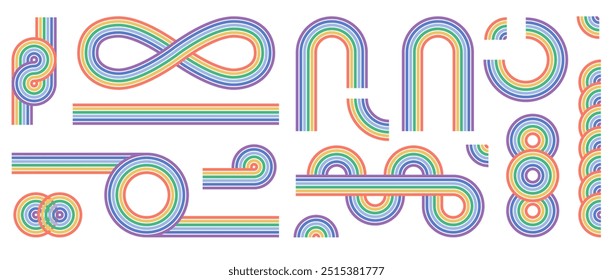 Zen arch colorful set, simple rainbow line arch and shapes. Geometric Japanese zen pattern minimal elements