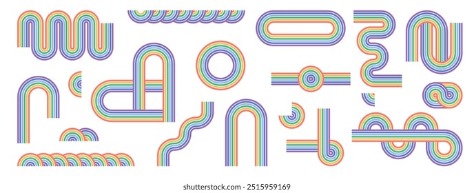 Conjunto colorido de arco zen, arco de línea de arco iris simple y Formas. Elementos mínimos geométricos del patrón del zen japonés