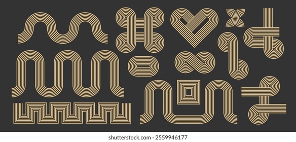 Zen arch, geometric lines abstract contemporary shapes. Set modern minimal aesthetic borders, frames, corners. Stripes balance elements. 