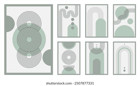 Conjunto de póster de arco zen, arco de línea simple y Formas. Elementos mínimos geométricos de patrón zen japonés. Tiras de estilo boho