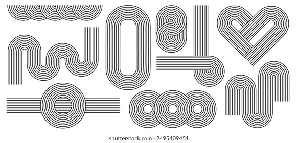 Zen arch set, simple line arch and shapes. Geometric Japanese zen pattern minimal elements. Boho style strips