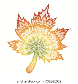 Zen art design of the autumn leaf with green,yellow,orange and red gradient color isolate on whit background. Vector illustration