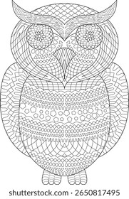 Zen Art Coruja: Noite detalhada Coruja Linha Arte com padrões de Zentangle intrincados para a coloração do adulto e alívio de estresse.
