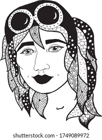 Zen art style. Portret with abstract hair