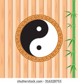 Zen background.Yin Yang, frame, bamboo