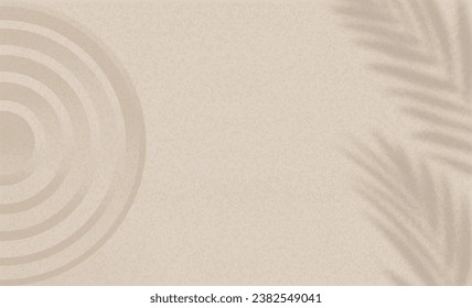 Zen Background,Circle Lines Sand and Palm Leaves Shadows in Japanese Garden,Zen like concept for Feng Shui,Meditation,Relaxation, Harmony,Top view Backdrop for Cosmetics,Spa,Massage banner