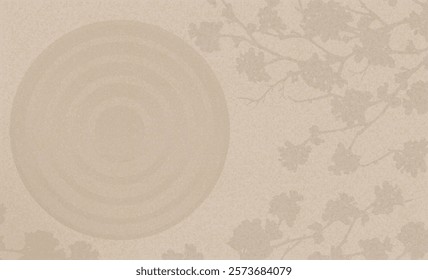 Zen background,Clam Japanese garden with cherry flower shadow on sand texture with circle pattern for Buddhish mediration,relaxing harmony,Vector banner Sand texture and simple spiritual for Zen like 