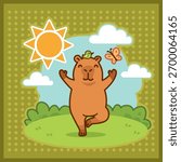 Zen Capybara in Tree Pose with Bird and Butterfly