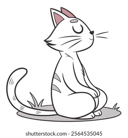 zen cat meditating yoga vector art illustration on white background