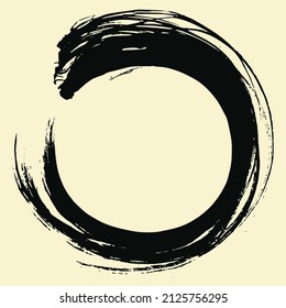 Zen Circle Brush Enso Ink Painting Vector Art Illustration