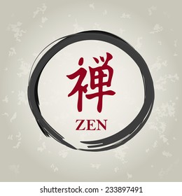 zen circle with calligraphy signs, Zen word in Japanese