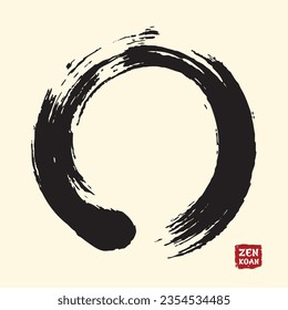 Zen circle on vintage yellow paper. Enso Zen Circle Brush Vector Illustration