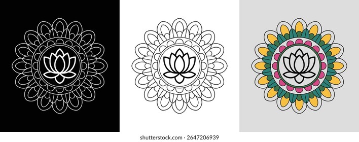 Mandala de pétala de círculo zen com anéis simples e tons vibrantes para arte decorativa serena.