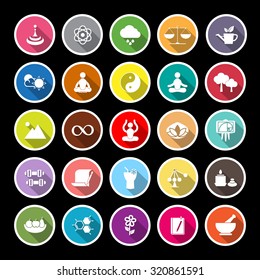 Zen concept flat icons with long shadow, stock vector