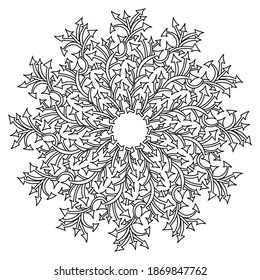Mandala de contorno zen de muchas flechas rectas y curvadas, página de coloreado antiestrés en forma de círculo con muchos elementos ilustración vectorial