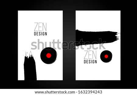 Zen Design black ink brush stroke for flyer brochure poster pamphlet or cover layout. Grunge or grungy style