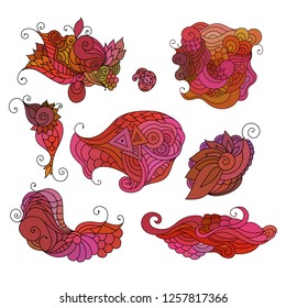 Zen doodle art vector ornaments illustration with indian, asian and arabic motives. Adult coloring book style yoga and wellness boho decoration.
