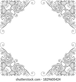 Zen doodle Halloween decorative frame with ornaments. Season holiday boho zentangle inspired line art illustration