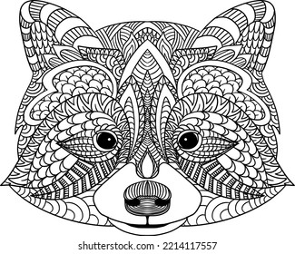 Zen doodle racoon hand drawn illustration 