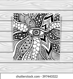 Zen doodle or Zen tangle texture or pattern with eye  black on white for coloring page or relax coloring book or wallpaper or for decorate package clothes or different things
