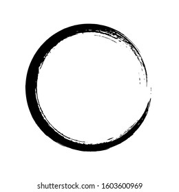 Zen Enso, Circle Ink Brush Stroke, Japanese Calligraphy Paint Buddhism Symbol, Black Paint Round Line, Vector Illustration.