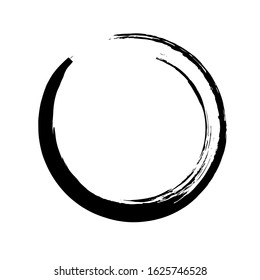 Zen enso, circle ink brush stroke, japanese calligraphy paint buddhism symbol, black paint round line, vector illustration.