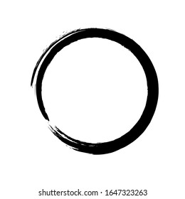 Zen enso, circle ink brush stroke, japanese calligraphy paint buddhism symbol, black paint round line, vector illustration.